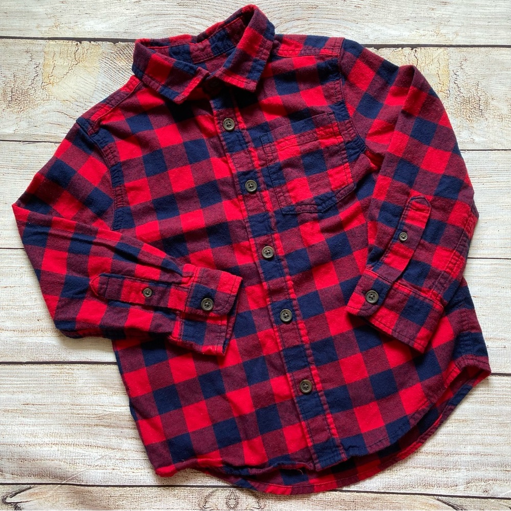 Cat & Jack Plaid Button Down Shirt Boys Xtra Small 4/5